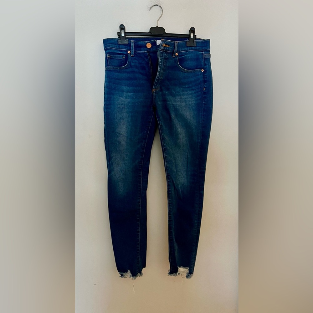 Loft high waisted skinny cropped distressed frayed hem blue denim jeans size 6